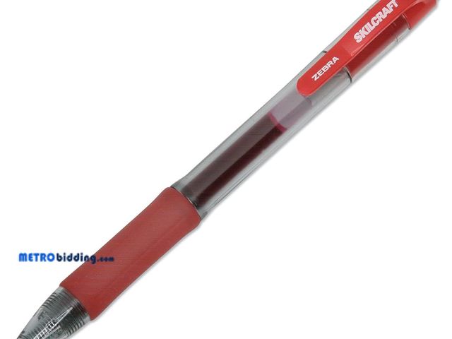 Lot 88-497332 - AbilityOne - 7520016826564 - SKILCRAFT®/Zebra® Retractable Gel Pen - Fine Point - Red Ink - 12 units