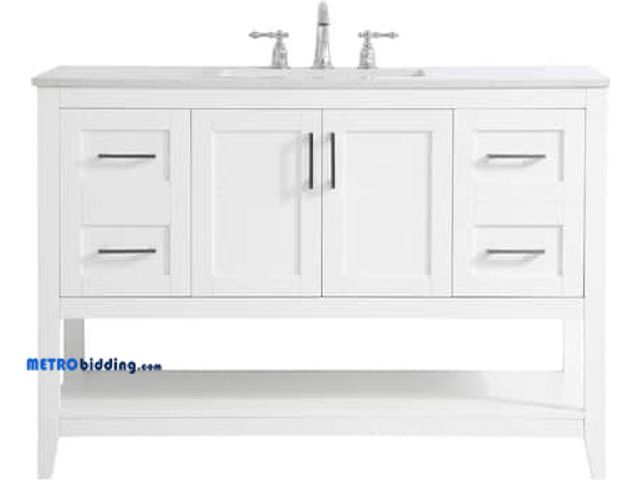 Lot 88-482699 - Timeless Home 48 in. W x 22 in. D x 34 in. H Single Bathroom Vanity in White with Calacatta Engineer...