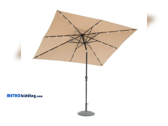 Lot 88-491215 - 9' X 7' Rectangular Solar Lighted Patio Umbrella - Taupe MSRP: $329.99