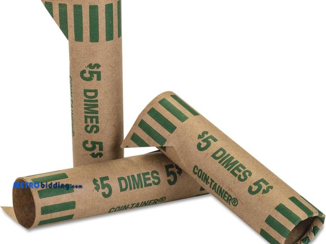 Lot 88-499945 - Preformed Tubular Coin Wrappers, Dimes, 5, 1000 Wrappers/Box, Box damaged from shipping, some may be...