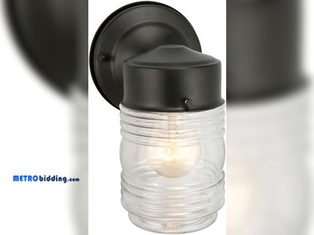 Lot 88-498049 - Design House 502195 Jelly Jar 1 Light Indoor/Outdoor Wall Light, Black