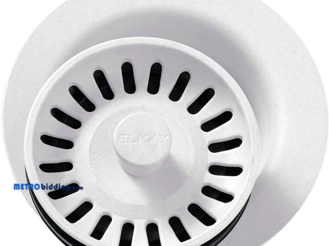 Lot 88-492739 - Elkay LKQD35 Polymer 3-1/2" Disposer Flange with Removable Basket Strainer and Rubber Stopper - Whit...