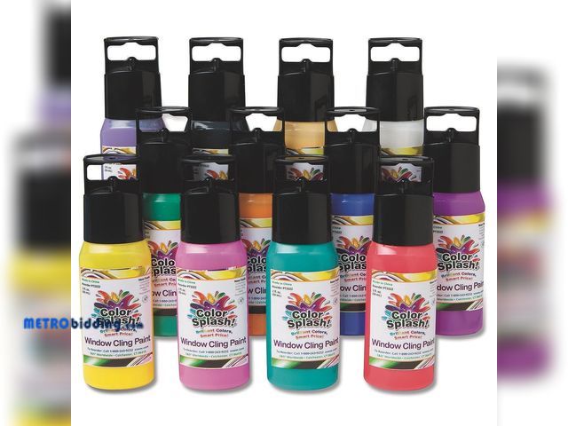 Lot 88-498547 - S&amp;S Worldwide Color Splash! Window Cling Paint Asst, 12 Bright Colors in 2-oz Squeeze Bottles Wi...