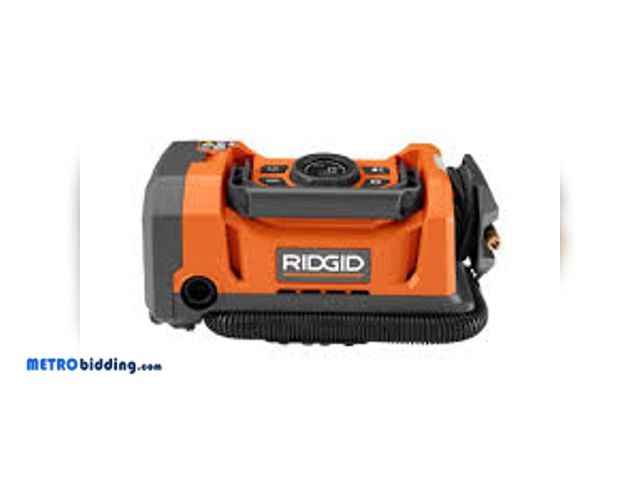 Lot 88-480410 - RIDGID 18V Dual Function Cordless Inflator (Tool Only) with Valve Adaptor, Needle, (2) Nozzles 12v c...