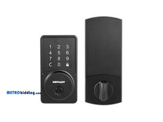 Lot 88-480173 - Defiant Square Matte Black Electronic Single Cylinder Deadbolt Wi-Fi Enabled Powered