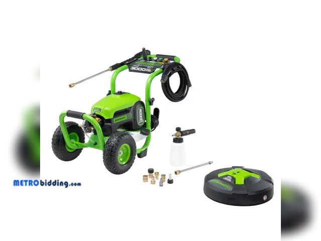 Lot 88-498754 - Greenworks 3000 PSI Electric Pressure Washer Combo Kit MSRP: $449.99