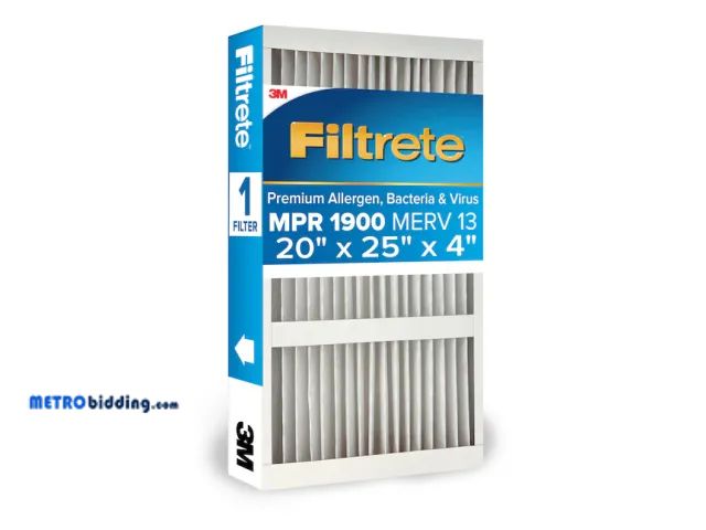 Lot 88-485569 - Filtrete 20 x 25 x 4 MERV 13 1900 MPR Premium Allergen, Bacteria and Virus Electrostatic Pleated Air...