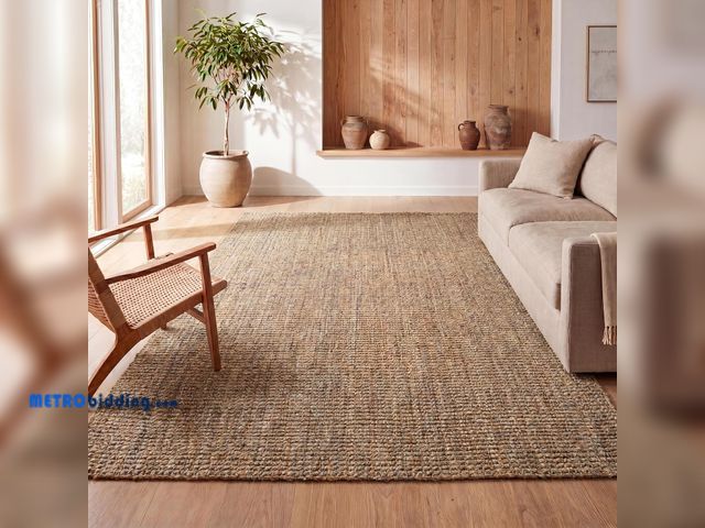 Lot 88-494373 - JONATHAN Y Biot Handwoven Jute Solid Natural Indoor Area Rug, 5x8, Traditional, Rustic, Farmhouse, C...