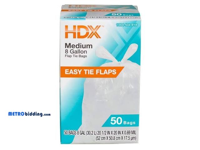 Lot 88-482546 - HDX 8 Gal. Flap Tie Medium Kitchen Trash Bags (50-Count)