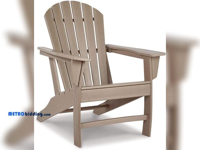 Lot 88-494356 - Signature Design by Ashley 1-Piece HDPE Outdoor Adirondack Chair, Driftwood | Durable weather resist...