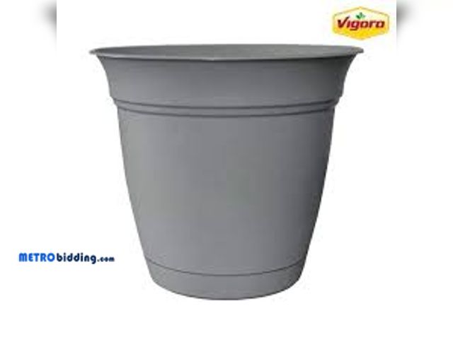 Lot 88-501458 - Vigoro 8 in. Mirabelle Stormy Gray Plastic Planter (8 in. D x 7 in. H), Lot of 2