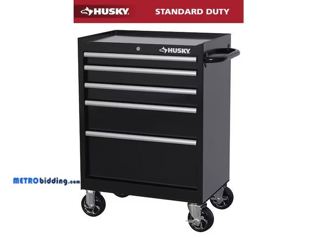 Lot 88-499061 - Husky
Tool Storage 27 in. W x 18 in. D 5-Drawer Gloss Black Rolling Tool Cabinet