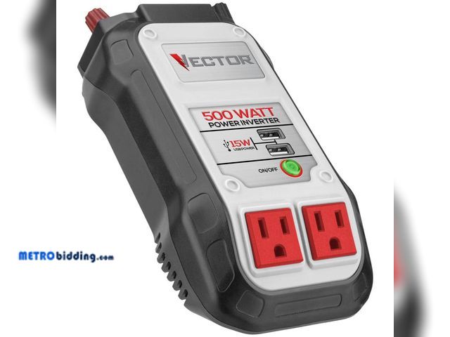 Lot 88-491827 - VECTOR 500 Watt Power Inverter, Dual Power Inverter, Two USB Charging Ports PI500V