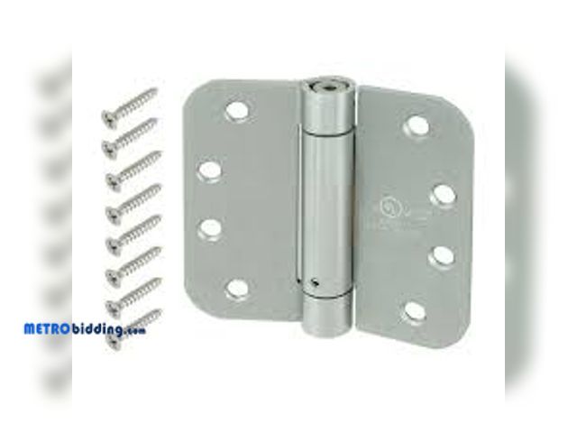 Lot 88-501252 - Everbilt 4 in. x 5/8 in. Radius Satin Chrome Adjustable Spring Door Hinge