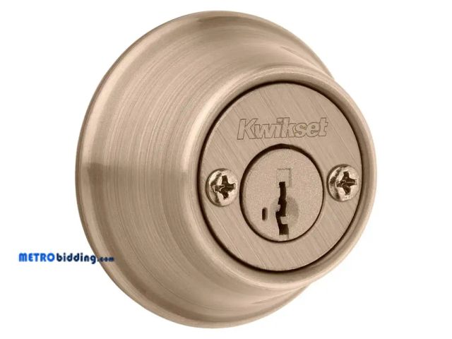 Lot 88-492422 - Kwikset 96600-749 Single Cylinder Deadbolt SmartKey Security Antique Brass Metal Antique Brass
