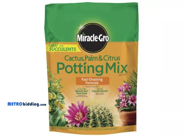 Lot 88-498304 - Miracle-Gro Cactus Palm Citrus Potting Soil - 8qt: Enriched Mix for Indoor Plant Growth, Fast Draina...