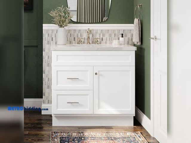 Lot 88-484574 - Canfield 36 in. W x 21 in. D x 33.5 in. H Bath Vanity Cabinet without Top in White Finish