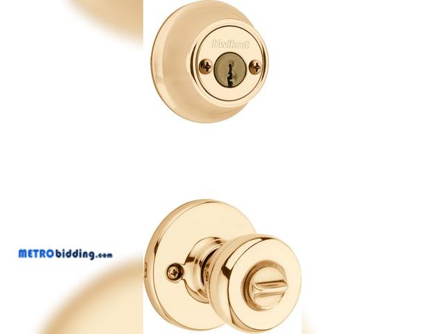 Lot 88-480493 - Kwikset 695 Tylo Entry Knob and Double Cylinder Deadbolt Combo Pack in Polished Brass