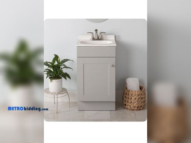 Lot 88-####### - Dover 18-in Light Gray Single Sink Bathroom Vanity with White Cultured Marble Top (Fully Assembled),...