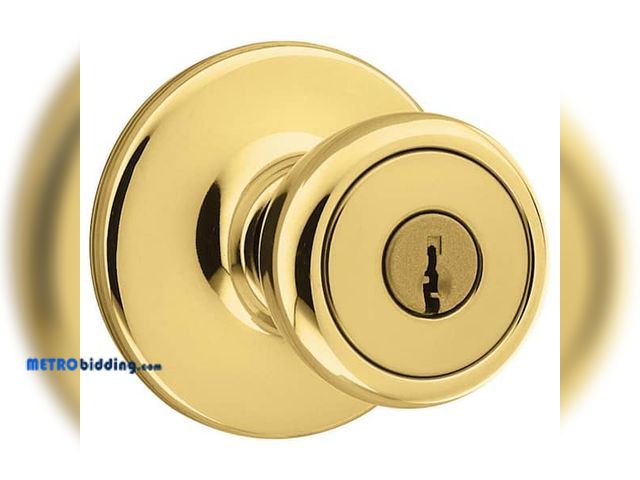 Lot 88-491847 - Kwikset Tylo Polished Brass Keyed Entry Door Knob Featuring Microban Antimicrobial Technology 400T36...