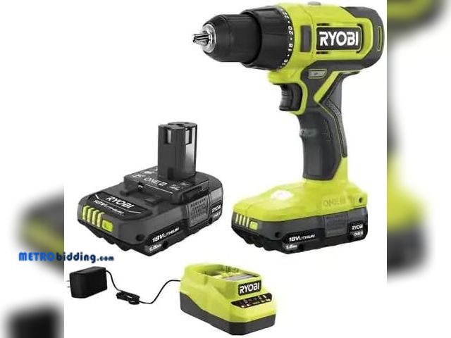 Lot 88-480242 - RYOBI ONE+ 18V Cordless 1/2 in. Drill/Driver Kit with (2) 1.5 Ah Batteries and Charger, Green