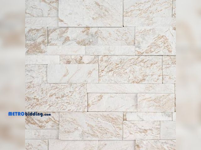 Lot 88-481964 - Lot of 7, MSI Royal White Ledger Panel 9 in. x 24 in. Splitface Quartzite Wall Tile