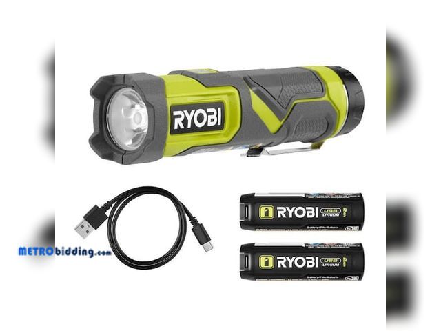 Lot 88-491872 - RYOBI USB Lithium Cordless Compact LED 3-Mode Flashlight Kit with 2.0 Ah Battery and Charging Cable ...
