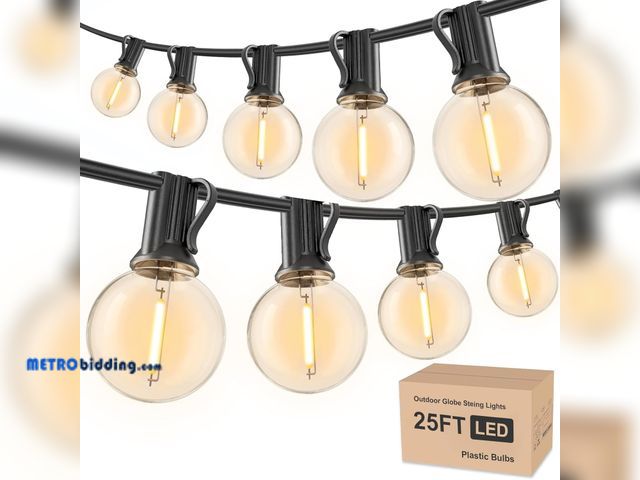 Lot 88-498033 - RTTY Outdoor String Lights 25ft, G40 Led Patio Globe Lights with 13pcs Plastic Bulbs, Shatterproof W...