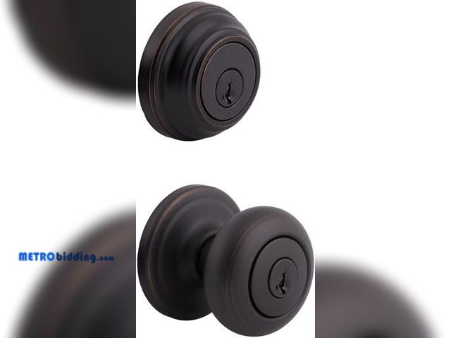 Lot 88-492080 - Kwikset 99910-035 Juno Entry Door Knob and Single Cylinder Deadbolt Combo Pack, 3, Venetian Bronze
