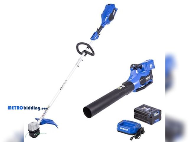 Lot 88-484397 - Kobalt 80-volt Cordless Battery String Trimmer and Leaf Blower and Combo Kit 2.5 Ah (Battery Include...