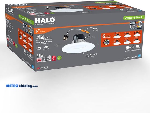 Lot 88-482334 - HALO LT 5/6 inch LED recessed Can Light Trim, 5 CCT, Dimmable, 750lm 6PK