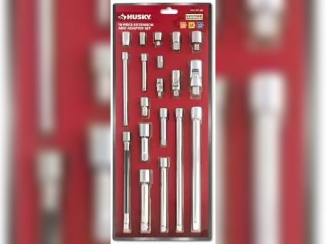 Lot 88-480076 - Husky 1/4 in., 3/8 in., 1/2 in. Drive Accessory Set (19-Piece)