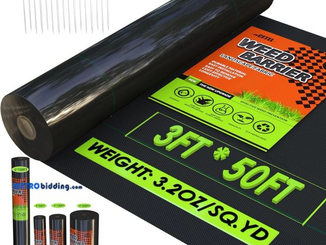 Lot 88-498244 - 3ftx50ft Weed Barrier Landscape Fabric Heavy Duty，Weed Block Gardening Ground Cover Mat, Weed Contro...