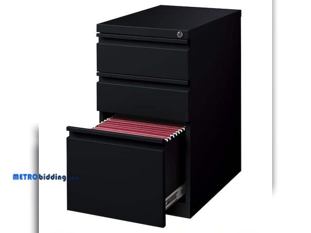 Lot 88-###### - Hirsh 23 in. D 3-Drawer Black Metal Letter Width 15 in. W Mobile Pedestal File Cabinet Box-Box-File ...