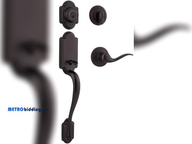 Lot 88-491641 - Kwikset Arlington Front Door Lock Handle and Deadbolt Set, Entry Handleset Exterior with Interior Re...