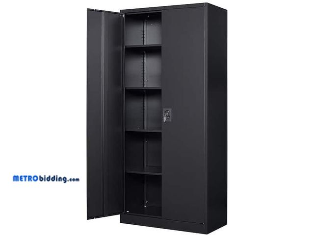 Lot 88-490888 - Husky Ready-to-Assemble 24-Gauge Steel Freestanding Garage Cabinet in Black (36.6 in. W x 72 in. H x...