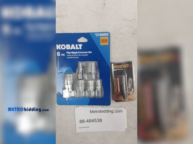 Lot 88-484538 - Extractor sets
6 PC Kobalt Pipe Nipple set
Screw extractor
Both packages opened