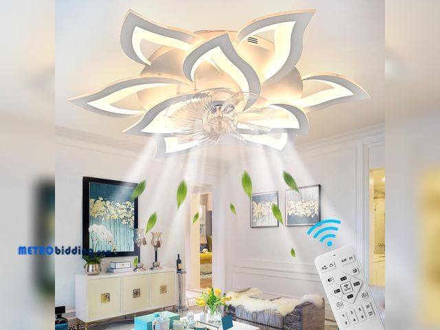 Lot 88-498467 - 31.1 Inch Modern Ceiling Fan with Lights Remote Control, 6 Speed 3 Color Dimmable Ceiling Fan Lamp S...
