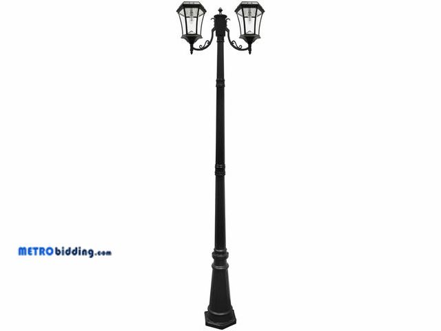 Lot 88-498808 - GAMA SONIC GS-94B-D Victorian Bulb-Double Head Lamp Post 2 Outdoor Solar Lights on Pole, Warm White ...