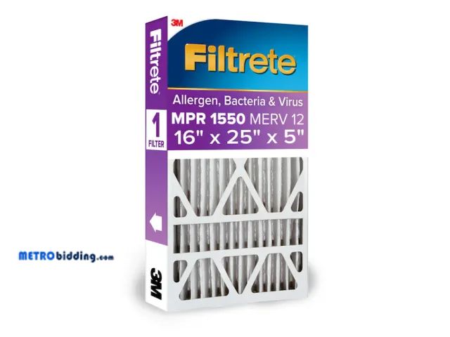 Lot 88-485575 - Filtrete 16 x 25 x 5 MERV 12 1900 MPR Premium Allergen, Bacteria and Virus Electrostatic Pleated Air...