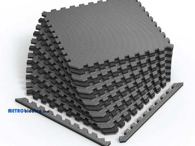 Lot 88-494129 - Reversible 3/4" EVA Foam Gym Floor Tiles, Gray/Black, 24-Pack | 24" x 24" interlocking tiles include...