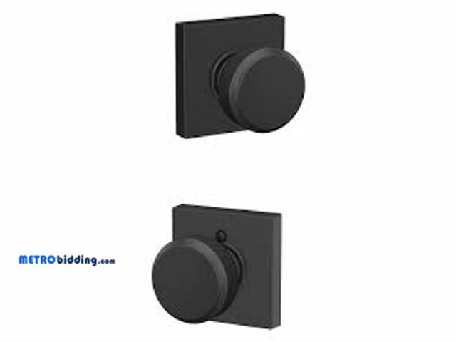 Lot 88-493891 - Schlage Bowery Matte Black Passage Hall/Closet Door Knob with Collins Trim F10 G BWE 622 COL