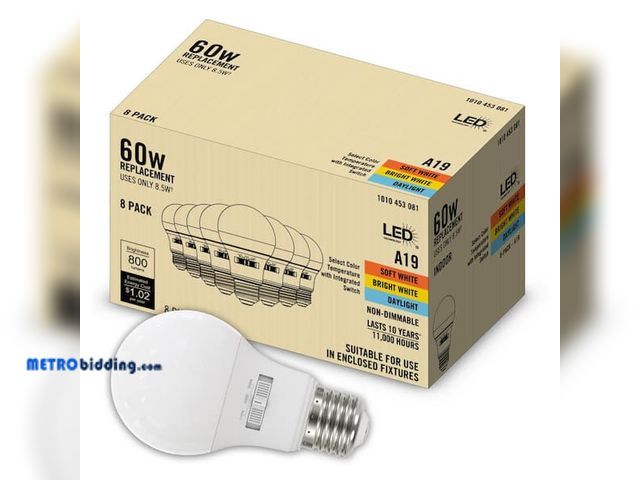 Lot 88-492473 - EcoSmart 60-Watt Equivalent A19 Non-Dimmable LED Light Bulb 3 CCT (8-Pack) 12A19603CCTND03