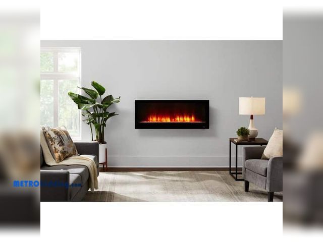 Lot 88-484303 - 48 in. W View Wall Mount Electric Fireplace in Black, appears new