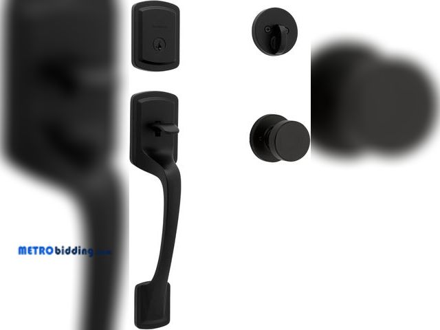 Lot 88-493951 - Kwikset Prague Front Door Lock Handle and Deadbolt Set, Entry Handleset Exterior with Interior Door ...