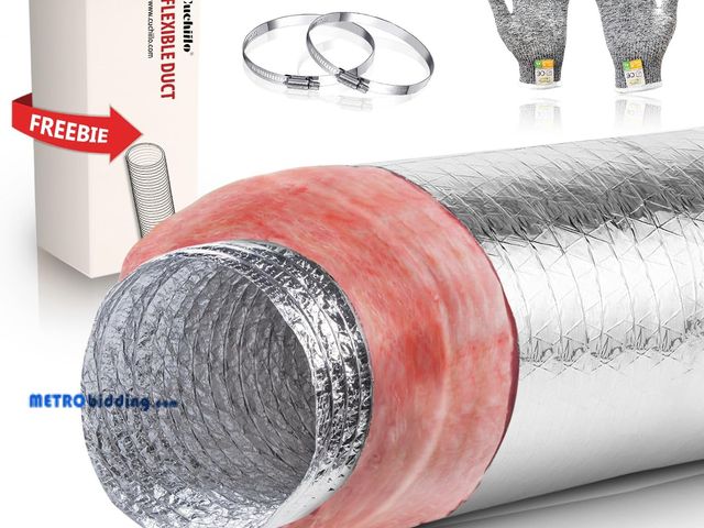 Lot 88-498351 - 8 Inch Insulated Flexible Duct, 25 Feet Long, R6.0 Insulation, Aluminum Hose, for HVAC Flex Ductwork