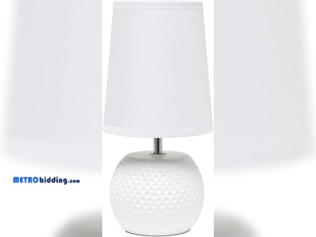 Lot 88-498045 - Simple Designs LT2084-WHT Mini Studded Texture Ceramic Bedside Table Lamp, White