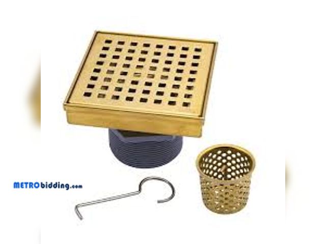 Lot 88-496454 - Oatey Designline 4 in. x 4 in. Stainless Steel Square Shower Drain with Square Pattern Drain Cover