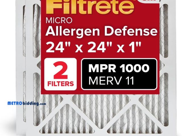 Lot 88-480523 - Filtrete 24x24x1 AC Furnace Air Filter, MERV 11, MPR 1000, Micro Allergen Defense, 3-Month Pleated 1...