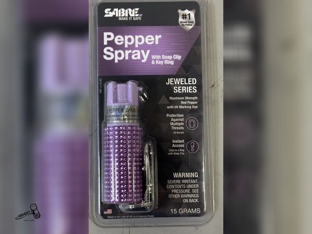 Lot 91-9642 - New PURPLE BEDAZZLED PEPPER SPRAY WITH SNAP CLIP &amp; KEY RING